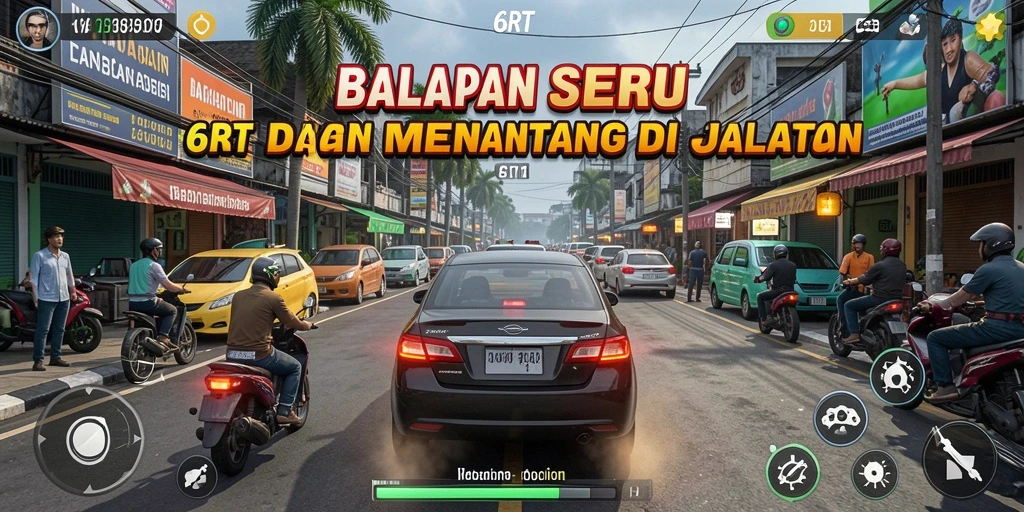 Tampilan gameplay 6RT dengan aksi balapan yang cepat dan seru.