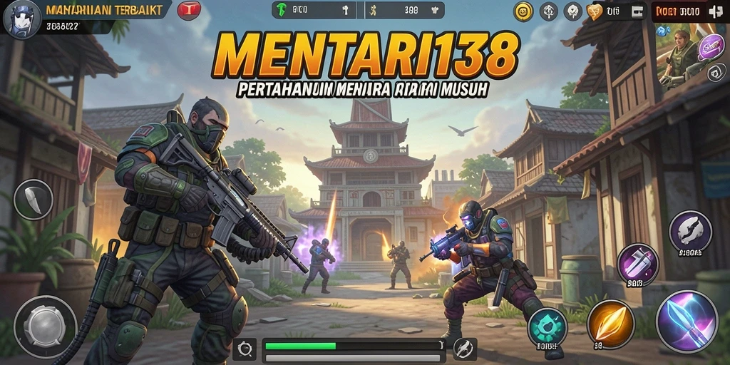 Tampilan gameplay MENTARI138 dengan menara bertahan yang megah.