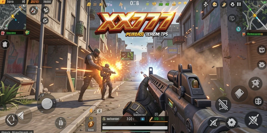 Tangkapan layar menampilkan aksi pertempuran di game TPS XXX777.