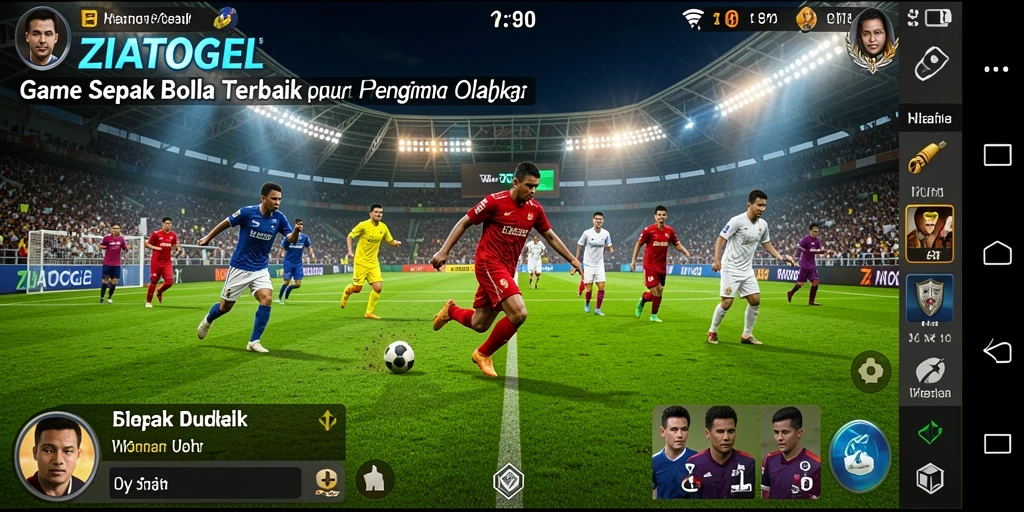 Screenshot gameplay ZIATOGEL menampilkan pertandingan sepak bola yang mendebarkan.
